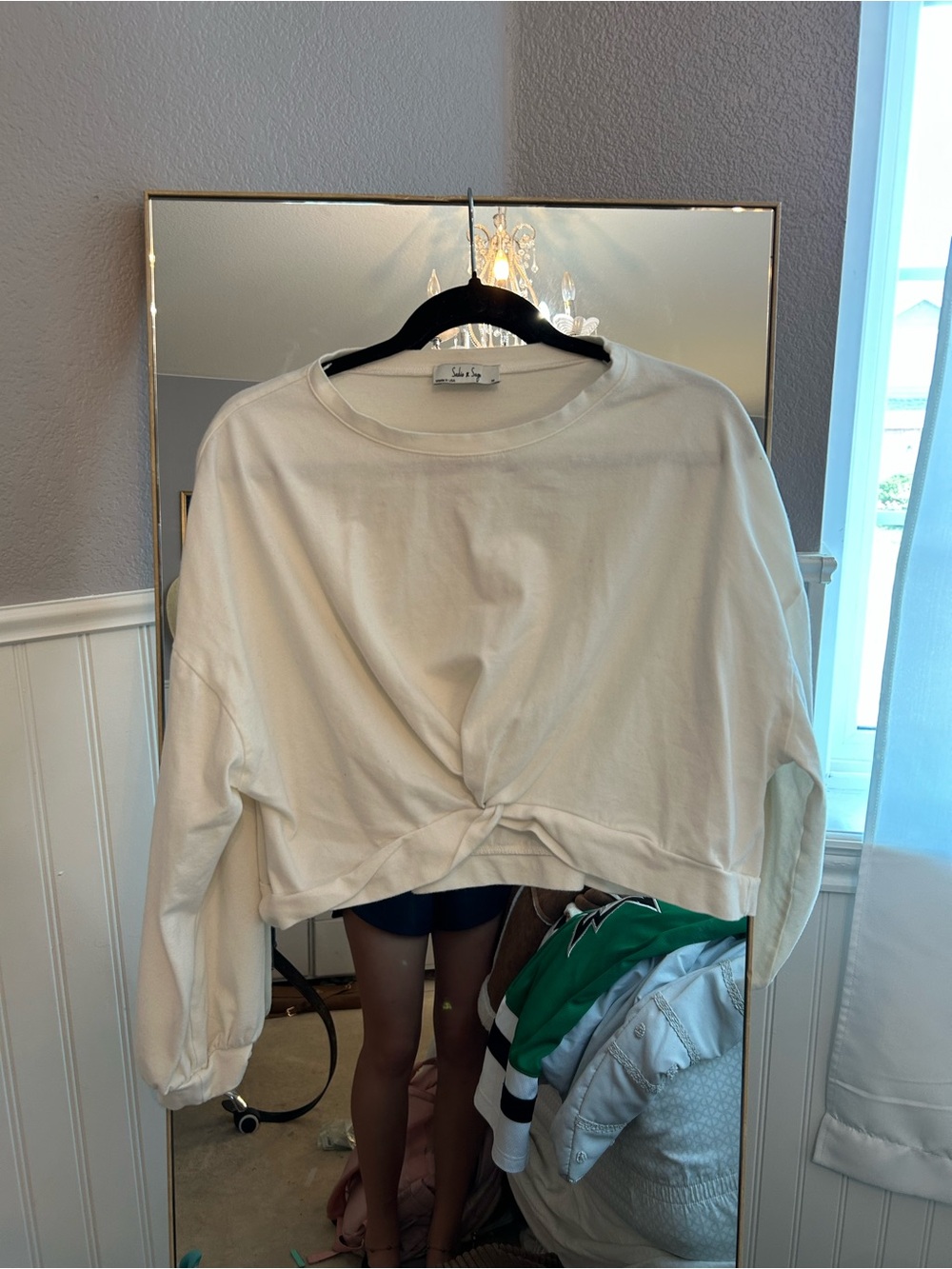 Sadie & Sage Twist Front Cream Crewneck Top